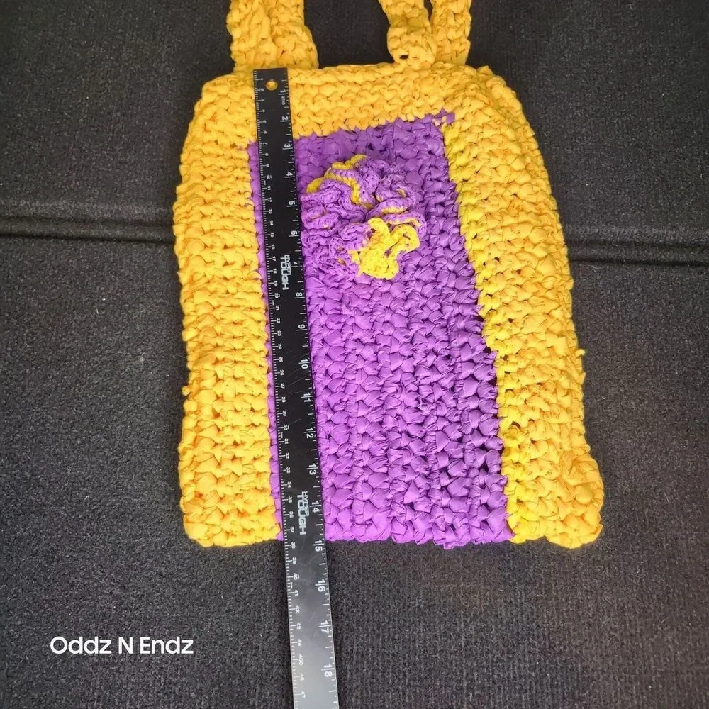 Crochet Plastic Tote Bag & Coin Purse Set With‎ Flower Design - Picture 5 of 10